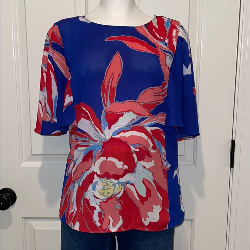 GIBSON LATIMER Butterfly Sleeve Floral Top Sz. M